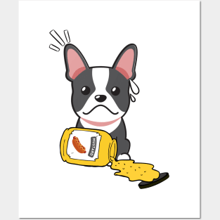 Cute French Bulldog spilled a jar of Mustard sauce Posters and Art